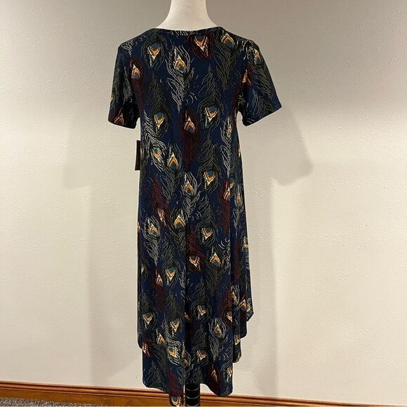 LuLaRoe Carly feather print Casual hi-low Midi dress size XS - Picture 5 of 11